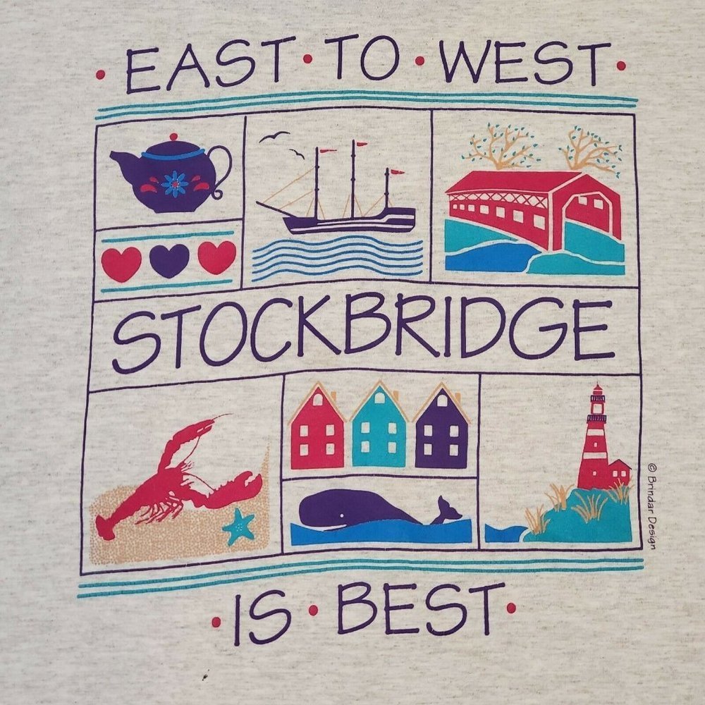 Vintage 90s Stockbridge Massachusetts Beach T-shirt Crewneck Thick Cotton LG USA